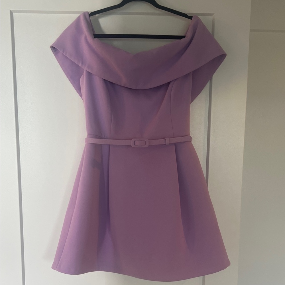 NADINE MERABI Lilac Off-Shoulder Mini Dress
